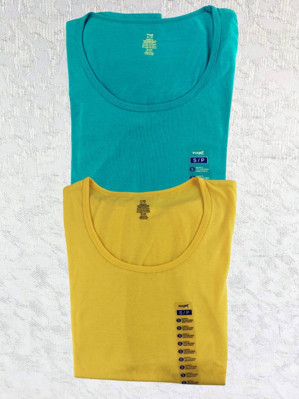 Imagin8 Yellow + Turquoise Cap Sleeve Tees (2) Cotton Blend Casual Size S NWT